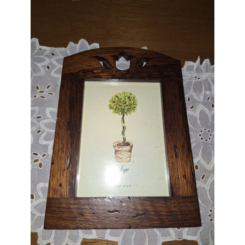Rustic Dark Oak Wood 5x7 Picture Frame Arched Tulip Cutout Farmhouse Decor